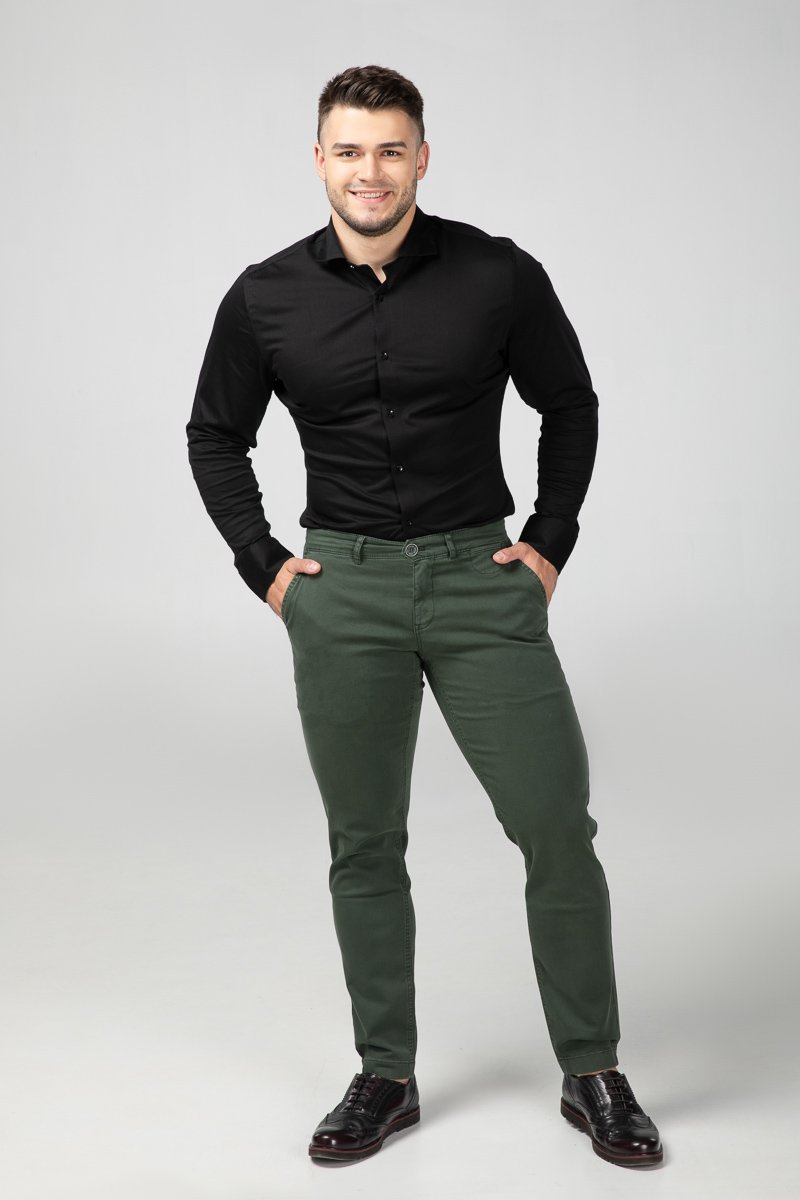 STRAIGHT FIT CHINOS - FOREST GREEN