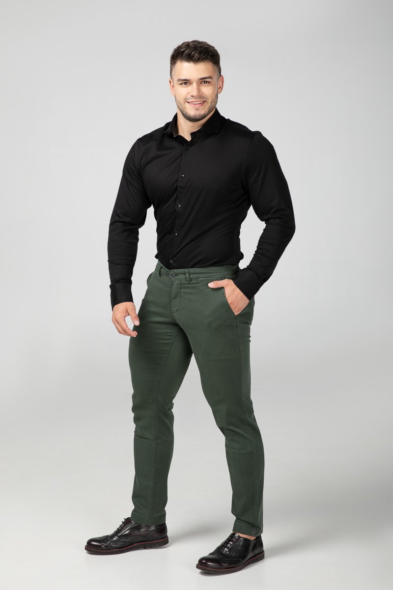 STRAIGHT FIT CHINOS - FOREST GREEN